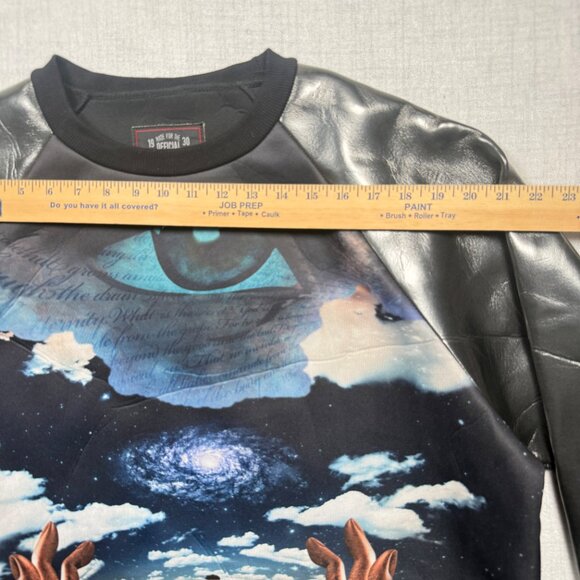 Bleecker & Mercer Sweatshirt Surreal Graphic Faux Leather Black Pullover Size XL - Picture 4 of 8